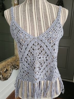 Boho Crochet Fringe Tank Top - Light Lavender